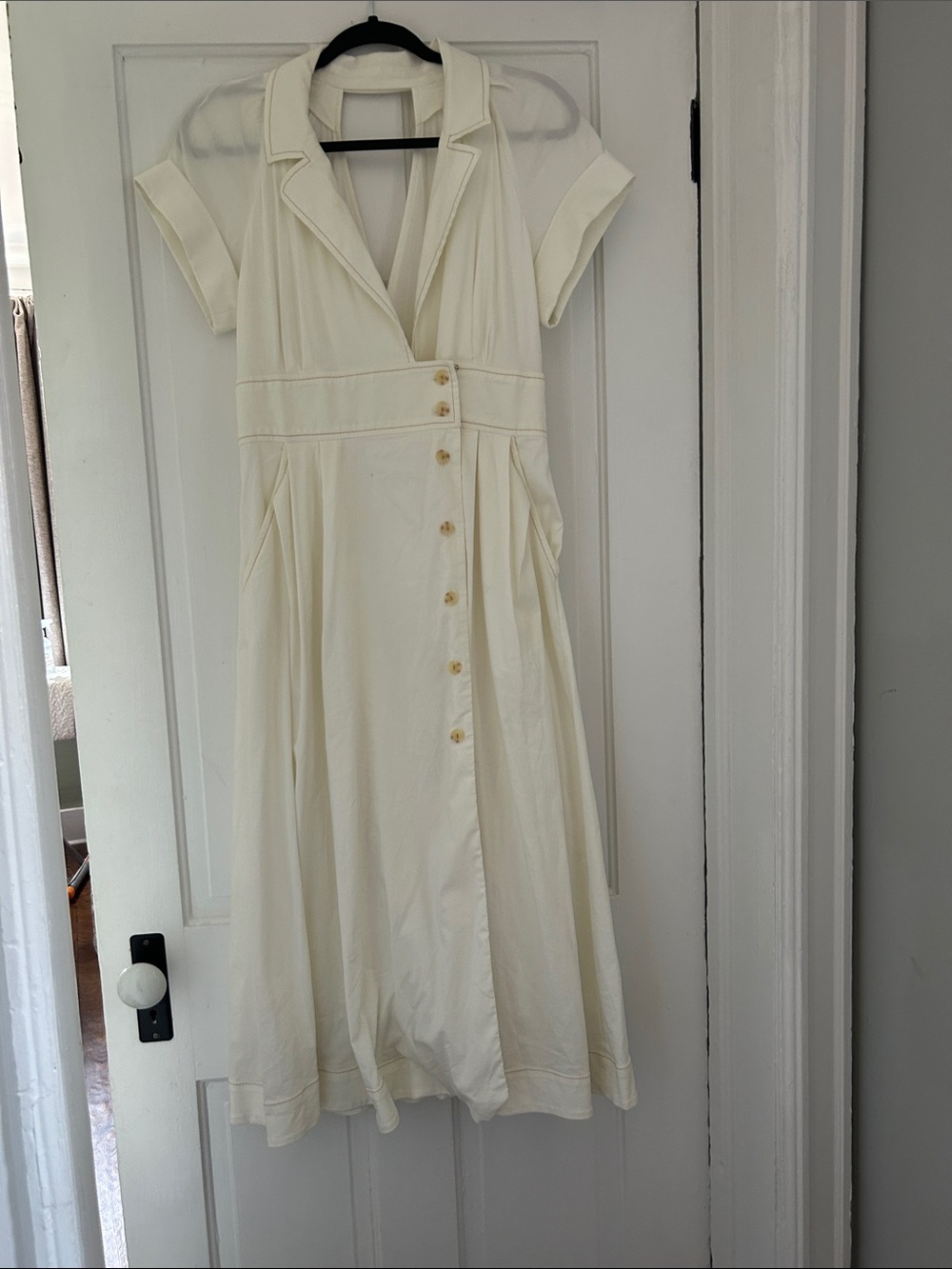 Anthropologie Cream Midi Button-Front Dress